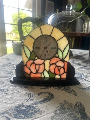 Linden Stained Glass Floral Tabletop Clock