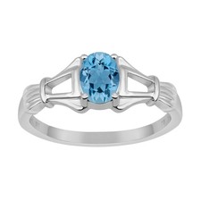 Oval Swiss Blue Topaz 925 Sterling Silver Solitaire Split Shank Women Ring