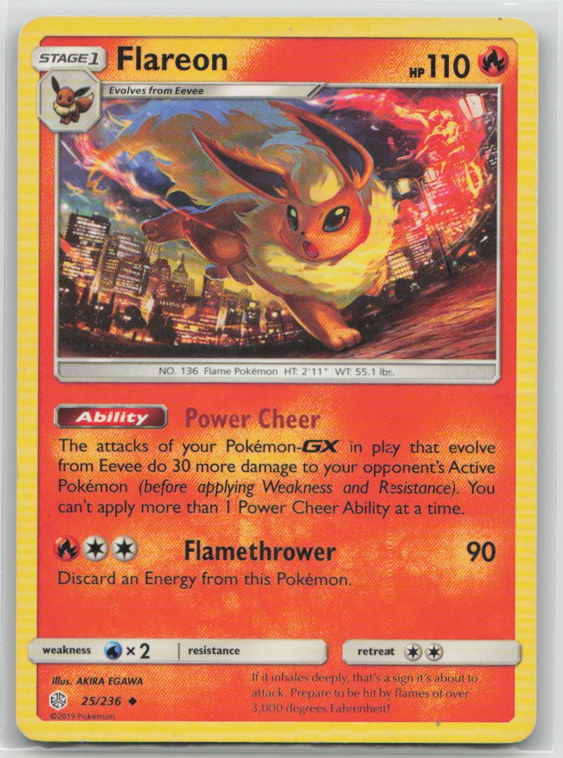 Flareon 25/236 Uncommon Cosmic Eclipse Pokemon Damaged