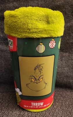 The Grinch Dr  Seuss Throw Blanket Face Christmas Holiday 46'' X 60'' CVS NWT