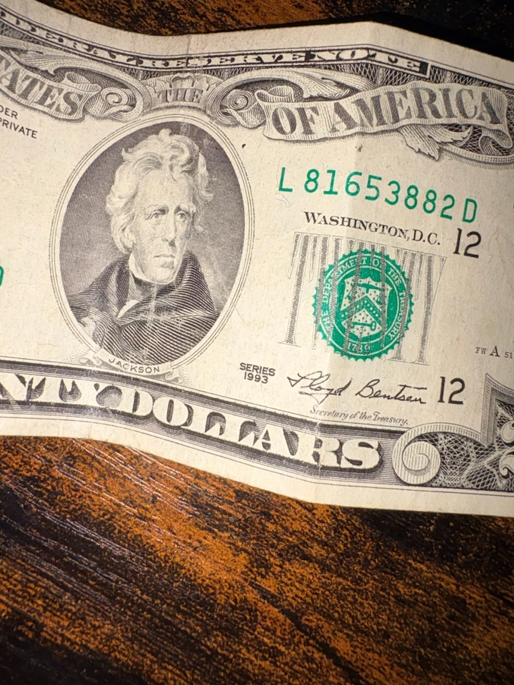 VINTAGE SERIES 1993 $20 DOLLAR BILL FEDERAL RESERVE NOTE - Image 2 of 3