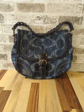 VTG Coach Denim Hobo Signature Canvas/Blue Leather Hobo Shoulder Bag Rare 🔥