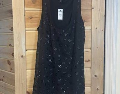 NWT Women's Express Black Sequin Heart Tank Top L