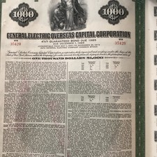 General Electric (GE) Corp. beautiful uncanceled bearer bond w/coupons, Art Deco
