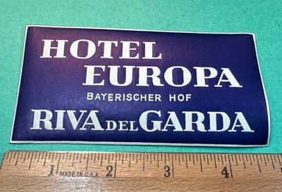 Hotel Europa Italy Riva Del Garda Bayerischer Hof Embossed Luggage Label vintage