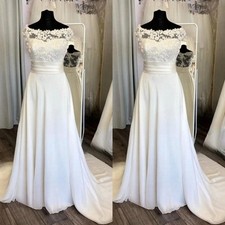 Elegant Wedding Dresses Boat Neck Lace A Line Chiffon Sweep Train Bridal Gowns