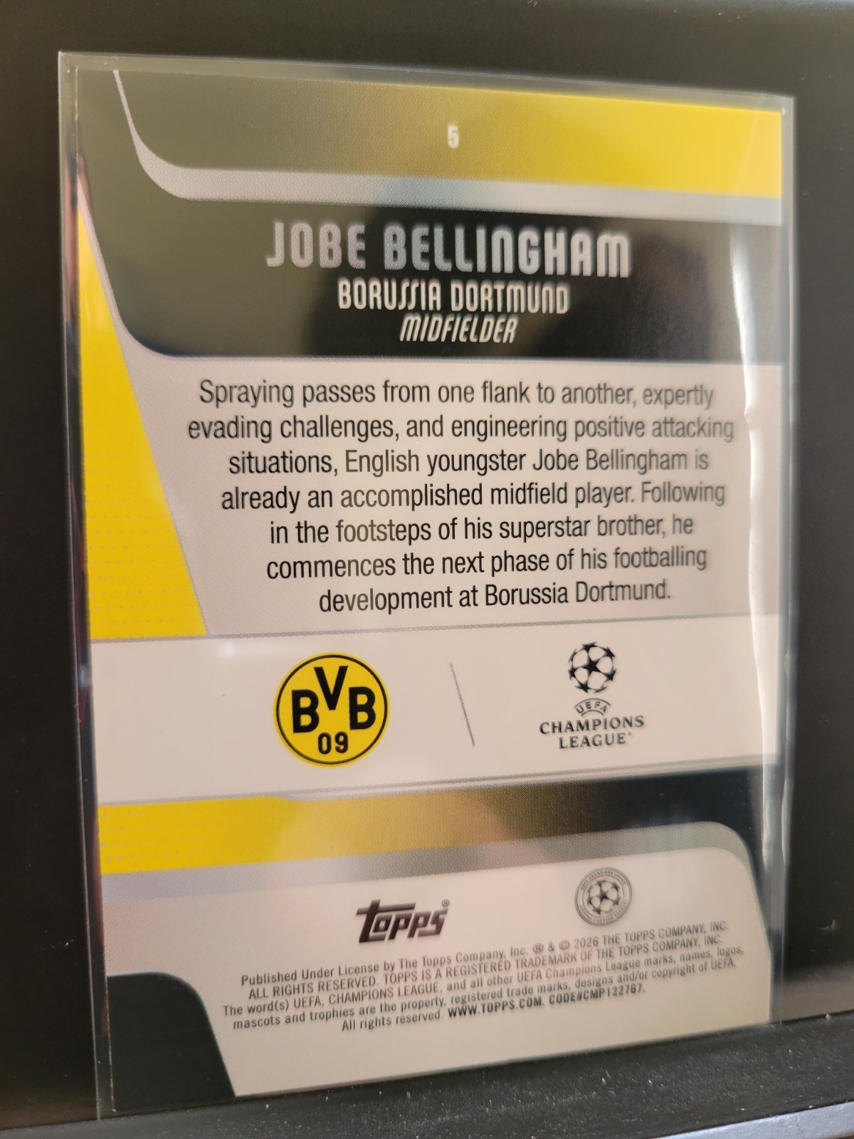 Topps 2025-26 UEFA Club Competitions Jobe Bellingham RC Dortmund #5 UCL view 2