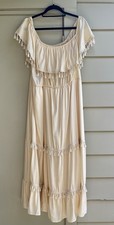 SHEIN Women’s 4XL Ivory Tasseled Layered Maxi Scoop Neck Off Shoulder Dress