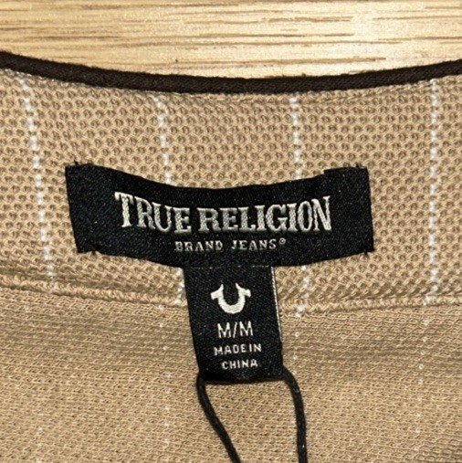 True Religion Baseball Jersey Shirt Men's Size Medium M Travertine Tan NWT $79 thumbnail 4