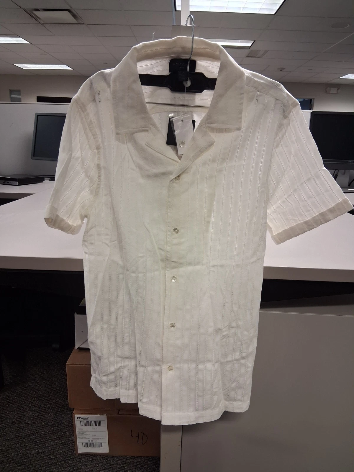 Magaschoni Mens Linen Short Sleeve Shirt Medium