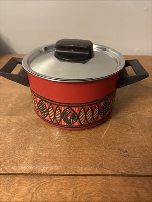 Mid Century Modern SILIT ENAMELED Black Forest Pattern POT