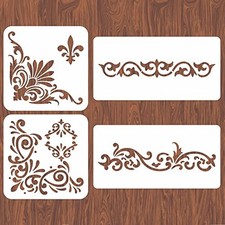 INFUNLY 4PCS Corner Stencils for Painting Vintage Flower Border Stencil Large...