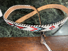 Vintage Southwestern Thunderbird Beaded Leather Brown Belt Sz 30