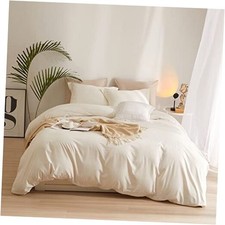 Boho 3 Pieces Queen Size Soft Washed Microfiber Queen 90"x90" Cream White