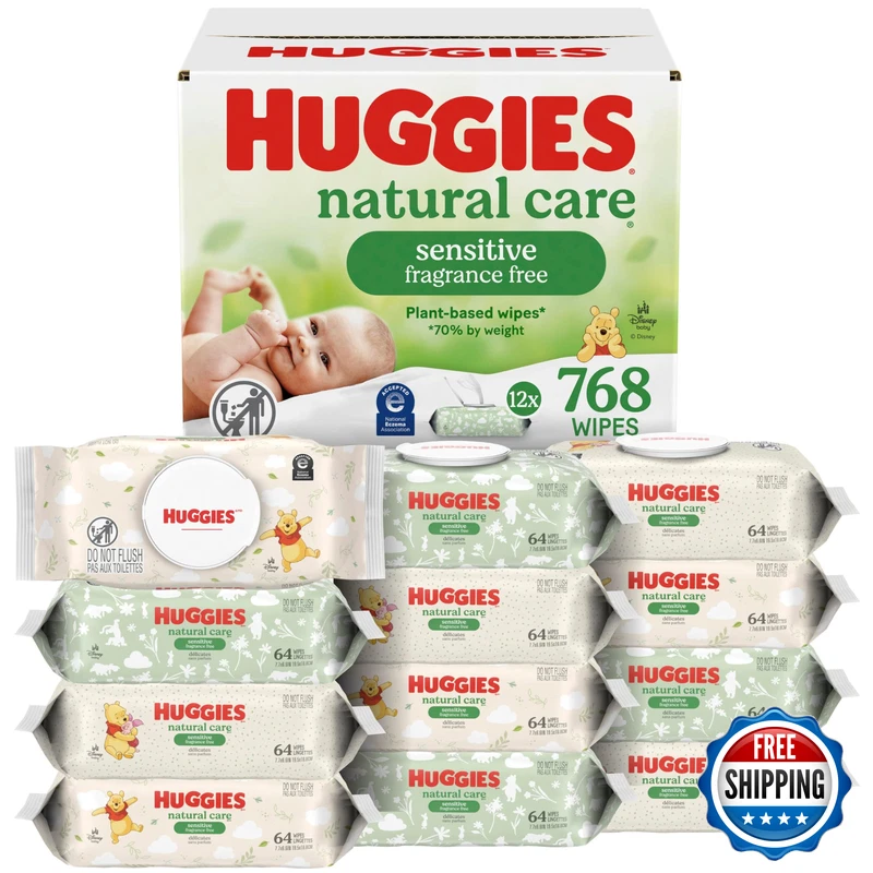 Huggies Natural Care Sensitive Baby Wipes Unscented Hypoallergenic 99 Purified