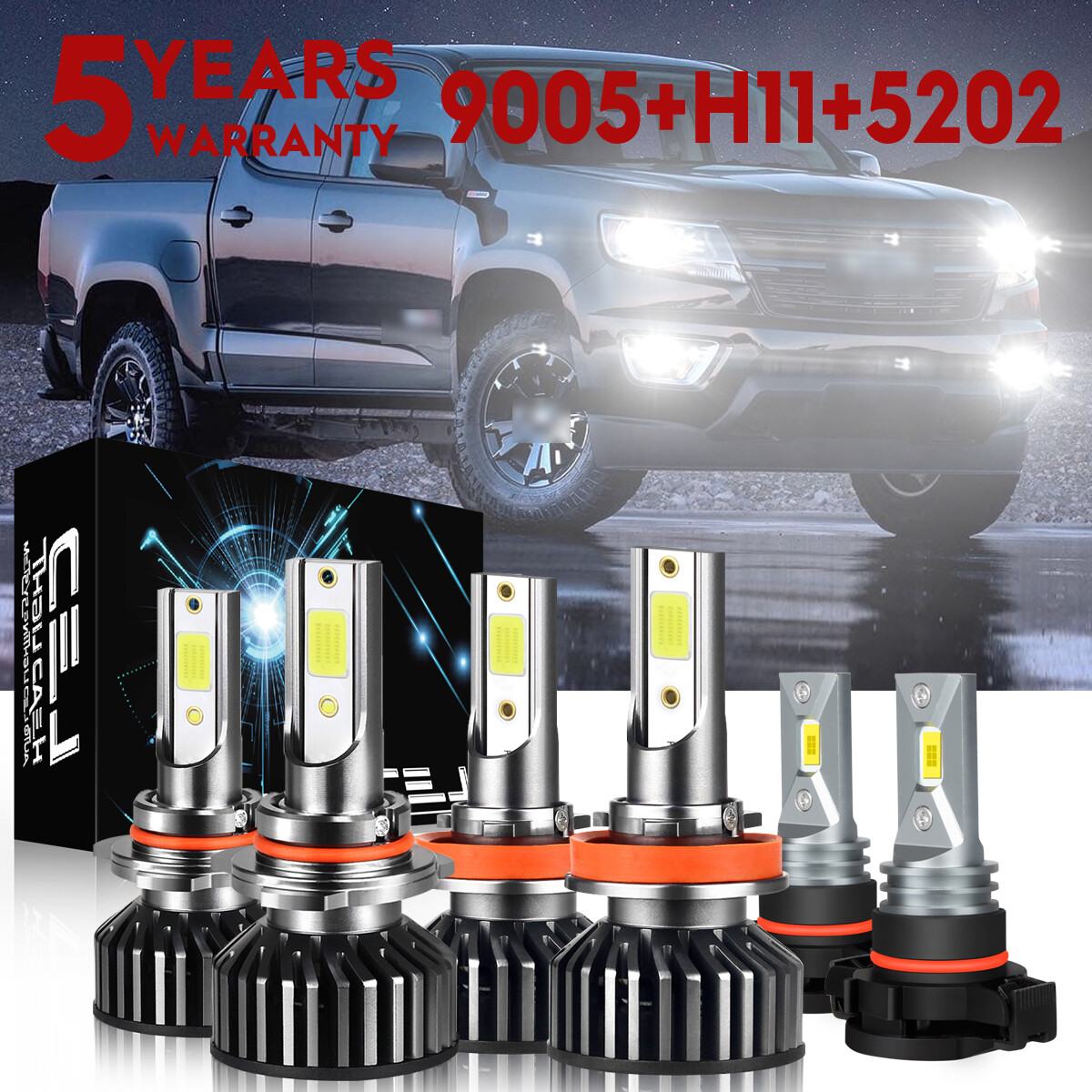 For Chevy Colorado 2015-2022 6X Car LED Headlight High Low Beam Fog Light Bulbs