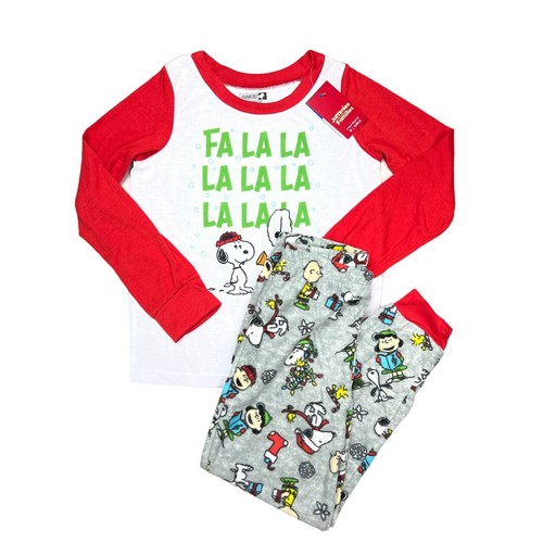 Medium (8) Big Girl Kid Peanuts Snoopy Christmas Red Gray Pajama Sleepwear Set
