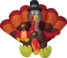 8.5' TURKEY FAMILY DAD W/ 2 LITTLE ONES - FAMILY SCENE THANKSGIVING INFLATABLE