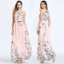 Fashion Ladies Sexy Long Chiffon Bohemian Loose Dress Floral Sleeveless New Maxi
