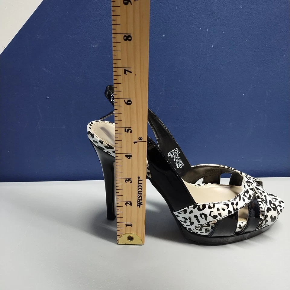 White House Black Market Kurt Slingback Heels Women 7M Black White Leopard Print - Image 3 of 4