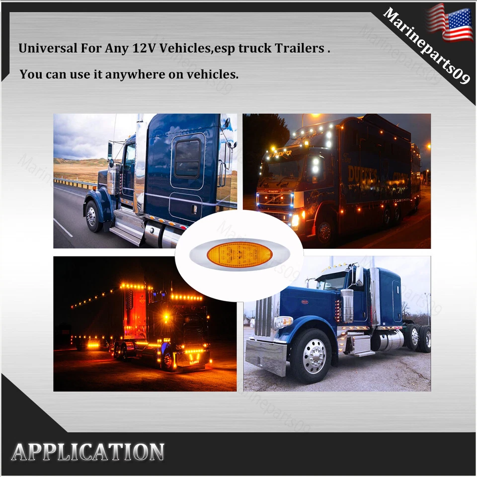4x Oval Freightliner Trailer Truck Side Marker Lights Amber LED Clearance Light - Image 3 of 4