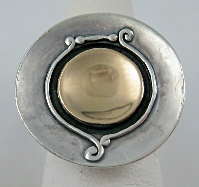 Sterling 14K Gelbgold Akzente zweifarbig Ring gravierbar leicht konkav Top 