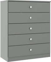 Denver 5 Drawer Chest of Drawers Grey Gloss Metal Drawer Runners and Handles