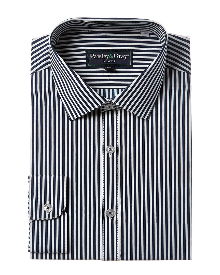 Рубашка Samuel Slim Fit с узором Пейсли и серого цвета, мужская, синяя, Xl/18