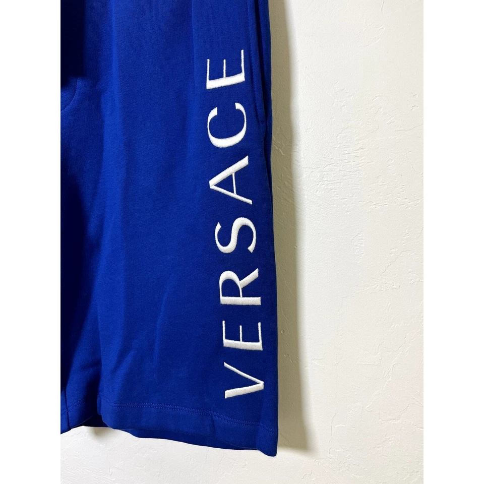Versace Мужская синий белый логотип печать хлопок флис марля пот шорты - S - Изображение 4 из 4