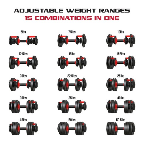 Adjustable Dumbbell Weights Set 5-52.5 Lbs Quick-Select Weight Training Rack Set - Picture 5 of 8