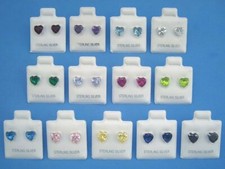 L064 Choose 4 Sterling Silver Birthstone Color 6mm Heart Stud Earrings Solid 925