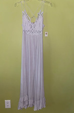 Free People Adella Maxi Slip Dress Stardust Crochet Lace Smocked Flowy Size S