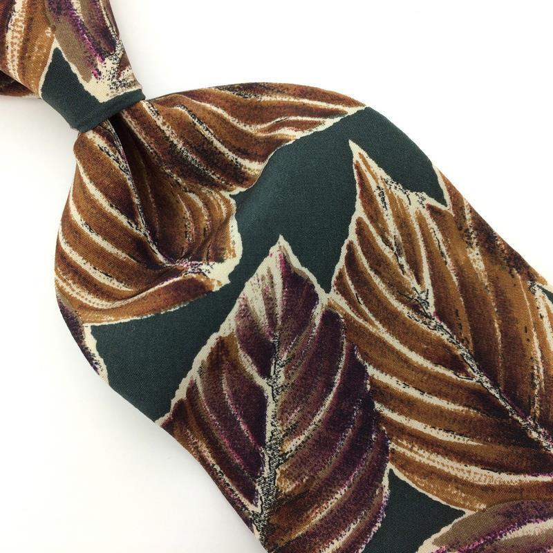 Robert Stock Tie Olive-Green Brown Beige Silk Lea… - image 1