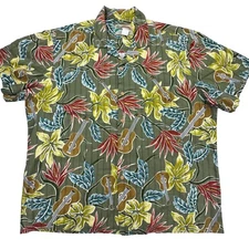 Paradise Found Hawaiian Aloha Shirt XL Green Floral Print Button Short Sleeve