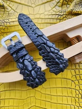 Size 24/22mm Black 100% Genuine Leather Skin Watch Strap Band For PAM- Handmade