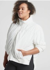 Athleta Point Reyes Bomber jacket bright white hood 2X ruched
