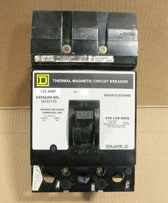 Square D Q2 Q232125 3 Pole 125 Amp 240V RELABELED GRAY Circuit Breaker AK