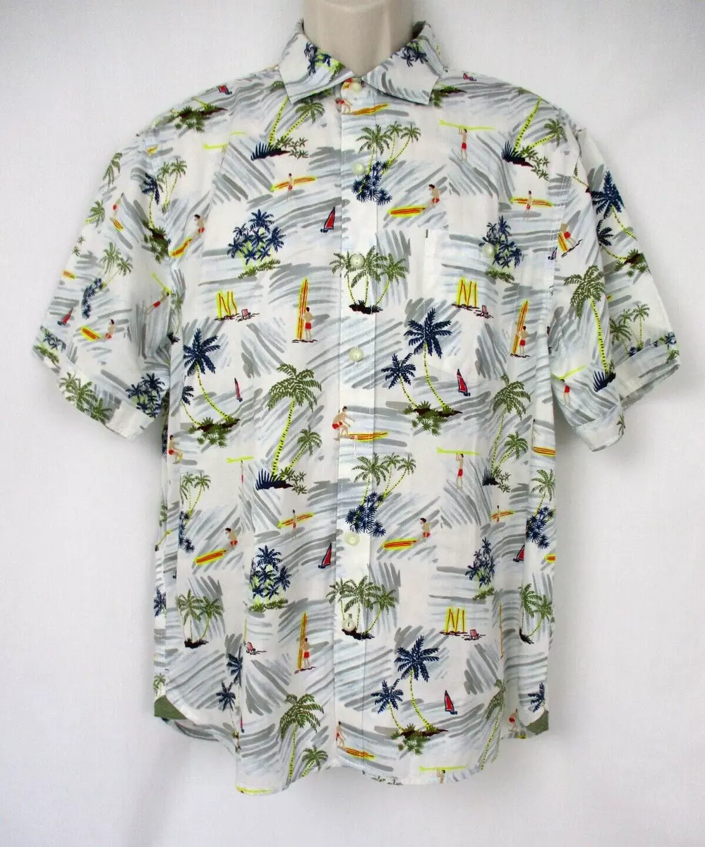 Tommy Bahama Hawaiian Shirt Mens Medium Surfboard Surf Palm Tencel Tropical  Camp