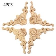 4x 8*8cm Wood Carved Corner Onlay Applique, Door Cabinet Unpainted New