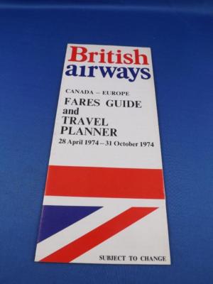 BRITISH AIRWAYS AIRLINE CANADA EUROPE FARES GUIDE TRAVEL PLANNER 1974 ADVERTISE