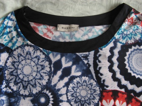 Bassini tie-dye print stretch jersey top in blue/turquoise/red/white Size 14 VGC - Picture 5 of 13