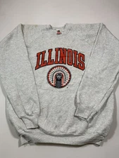 Vintage Illinois Fighting Illini Sweatshirt Men XL Gray Chief Illiniwek 90s NCAA