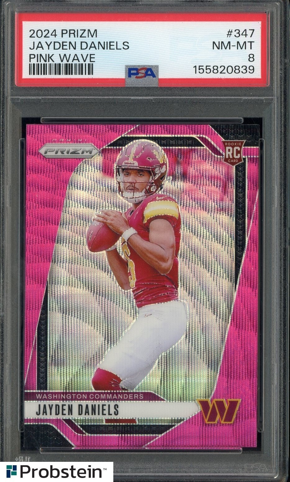 2024 Panini Prizm Jayden Daniels Pink Wave Prizm Rookie Card #347 PSA 8