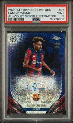 Lamine Yamal 2023 Topps Chrome Violet Speckle Refractor /299 Rookie Auto PSA 9🔥