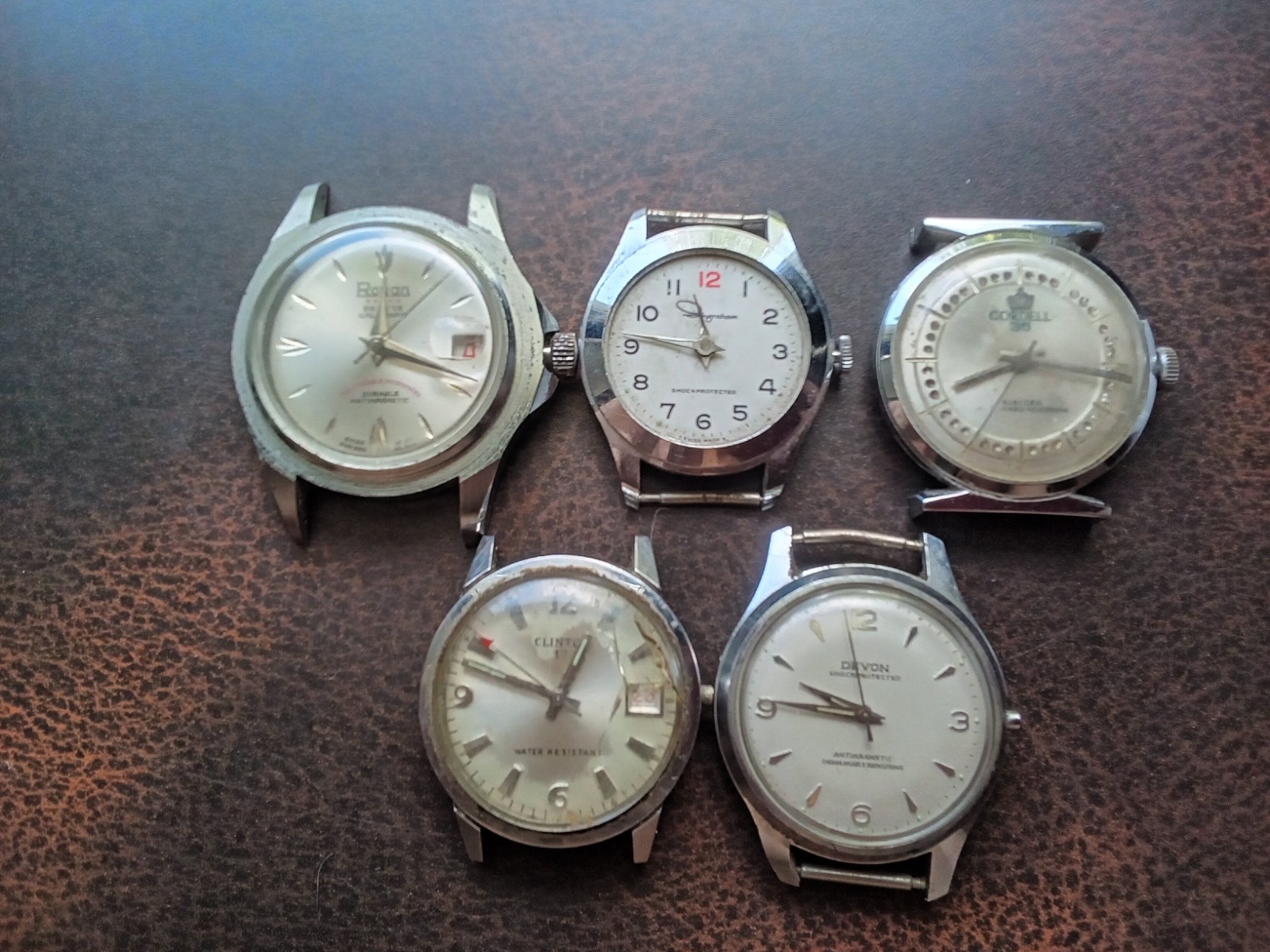 Vintage Men's Watch Lot Of 5  Clinton Ingraham Devon Roman Cordell Parts/Repair