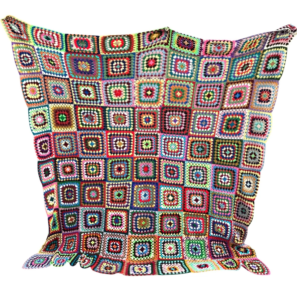 Handmade Granny Square Queen Blanket Multi-Color Crochet Throw 97" X 107" Afghan - Image 4 of 4