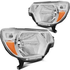 2012-2015 Replacement Headlights Chrome Housing Amber Reflector Clear Lens Pair