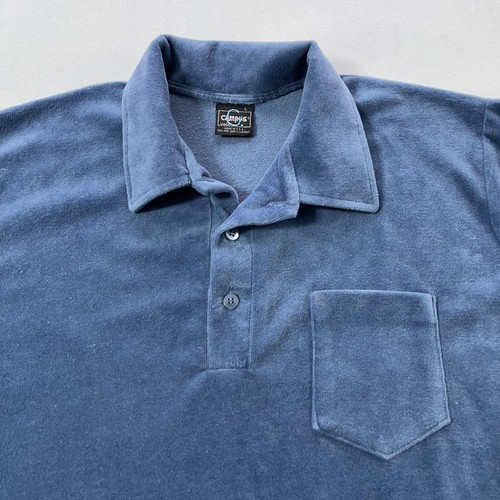 Camisa Campus Vintage Para Hombre Grande Azul Terciopelo Manga Larga Polo Años 70 Hecha en EE. UU. - Imagen 6 de 12