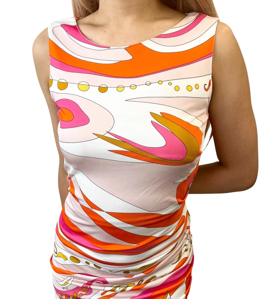 EMILIO PUCCI винтажный логотип многоцветный платье без рукавов цельный #38 оранжевый розовый - Изображение 2 из 4