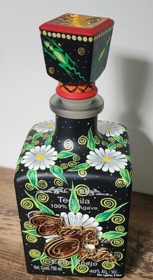 RARE Cava de Oro Extra Tequila Special Edition Hand-Painted Empty Liquor Bottle